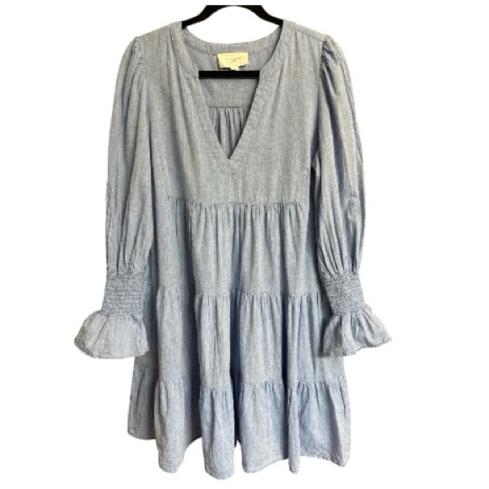 Tuckernuck Pomander Place LS Chambray Kenzo Tiered 100% Cotton Mini Dress Large
